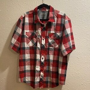 Orvis Men's Red and White Plaid Casual Shirt XL